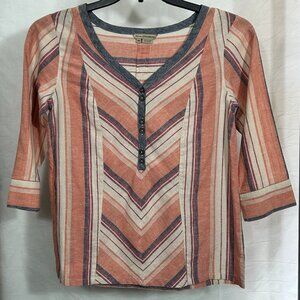 Royal Robbins XS Striped Boho Tunic Top – Hemp Blend, Earthy Tones, 3/4 Sleeve